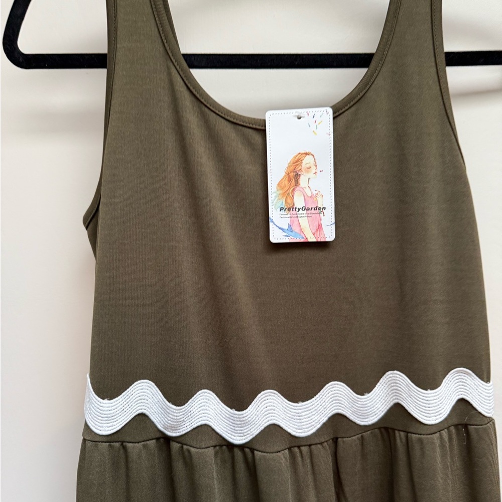NWT Olive Green Maxi Dress with White Accents